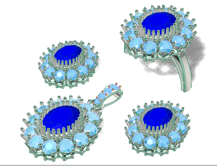 female Jewelry Set 3D CAD Model (STL) – Ring, Pendant & Earrings for 3D Printing