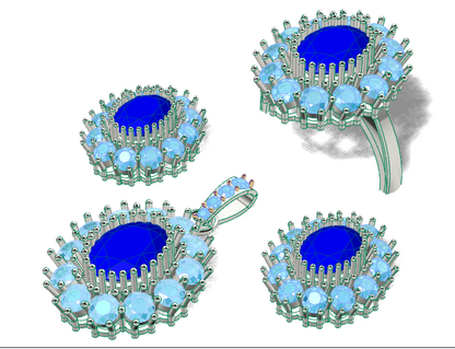 female Jewelry Set 3D CAD Model (STL) – Ring, Pendant & Earrings for 3D Printing