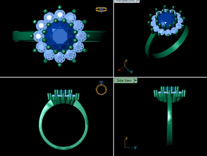 Azure Bloom Female Solitaire Ring – 3D STL File (Size 17)