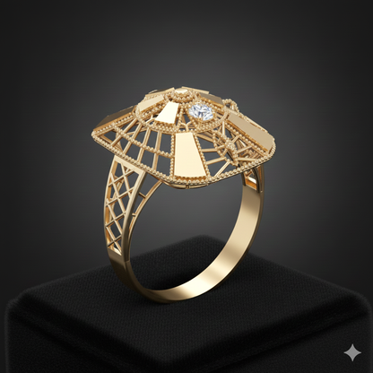 Azure Bloom Female Solitaire Ring – High-Precision 3D STL File (Size 16.5)