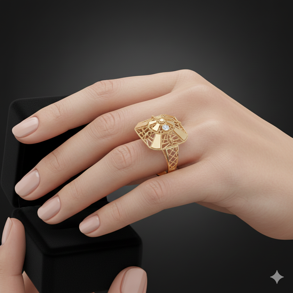 Azure Bloom Female Solitaire Ring – High-Precision 3D STL File (Size 16.5)