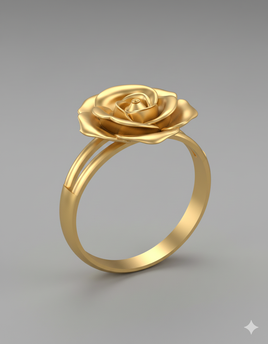 Golden Rose Petal Female Ring – 3D STL File (Size 16.5)