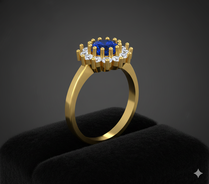 Azure Bloom Female Solitaire Ring – 3D STL File (Size 17)