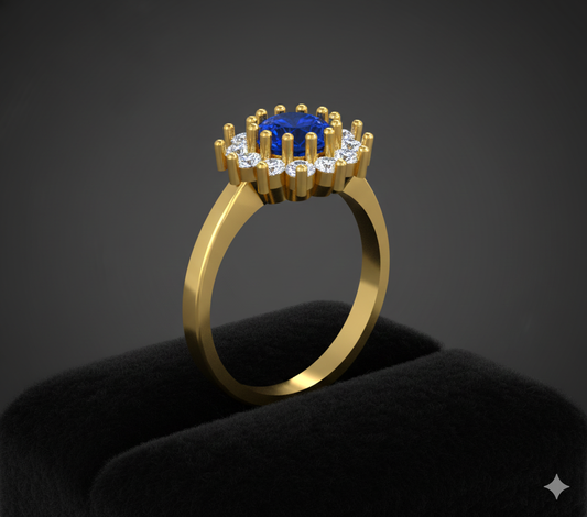 Azure Bloom Female Solitaire Ring – 3D STL File (Size 17)