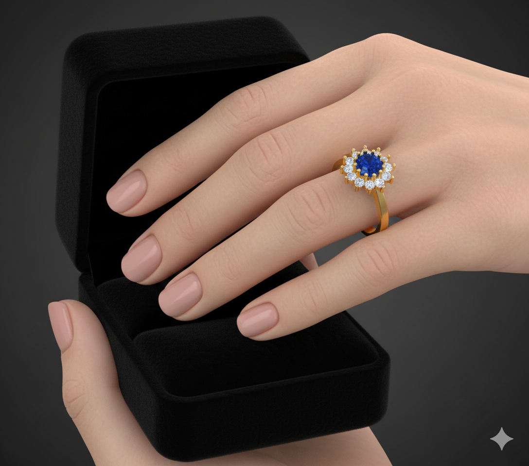 Azure Bloom Female Solitaire Ring – 3D STL File (Size 17)