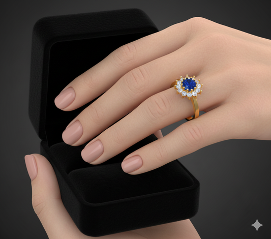 Azure Bloom Female Solitaire Ring – 3D STL File (Size 17)