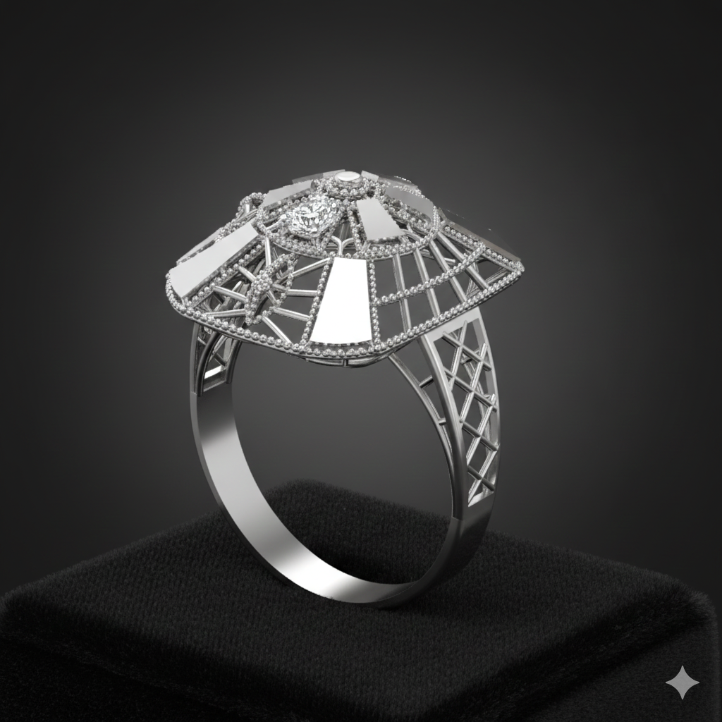 Azure Bloom Female Solitaire Ring – High-Precision 3D STL File (Size 16.5)