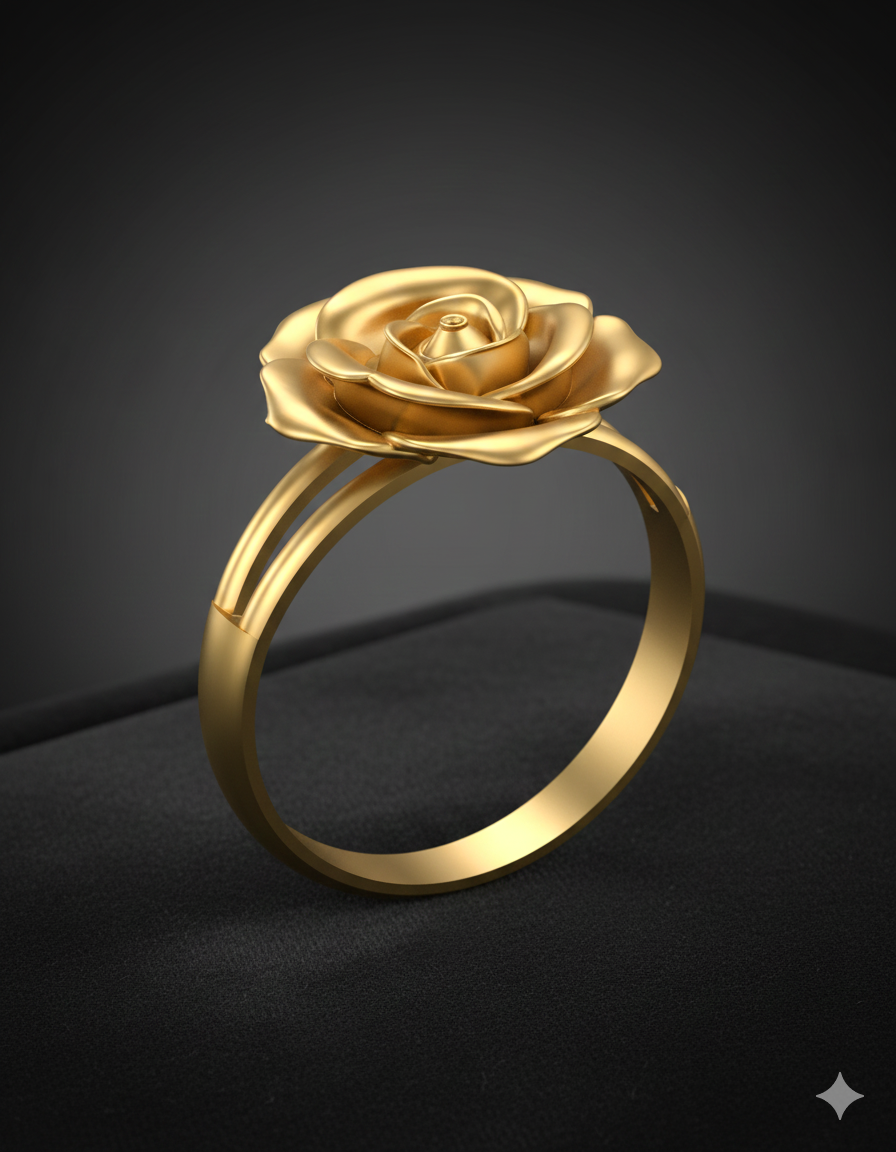 Golden Rose Petal Female Ring – 3D STL File (Size 16.5)