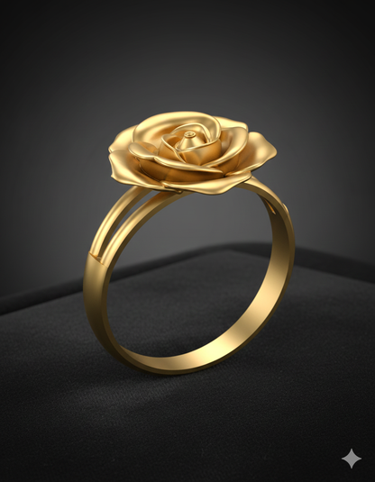 Golden Rose Petal Female Ring – 3D STL File (Size 16.5)