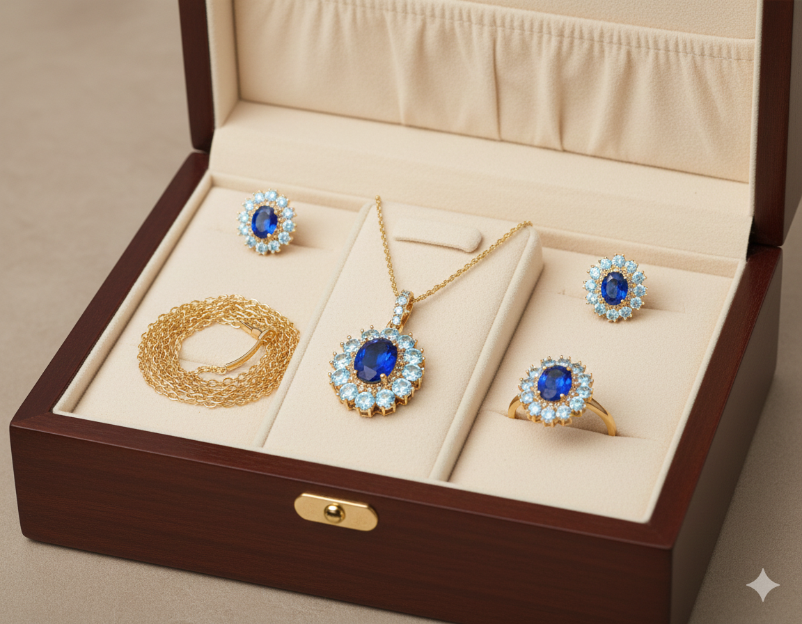 female Jewelry Set 3D CAD Model (STL) – Ring, Pendant & Earrings for 3D Printing