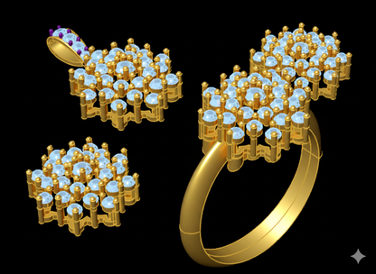 female Jewelry Set 3D CAD Model (STL) – Ring, Pendant & Earrings for 3D Printing