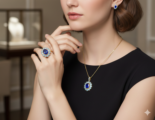 female Jewelry Set 3D CAD Model (STL) – Ring, Pendant & Earrings for 3D Printing