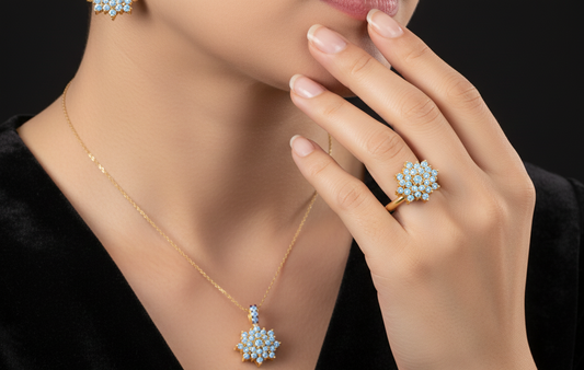 female Jewelry Set 3D CAD Model (STL) – Ring, Pendant & Earrings for 3D Printing