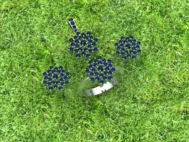 female Jewelry Set 3D CAD Model (STL) – Ring, Pendant & Earrings for 3D Printing